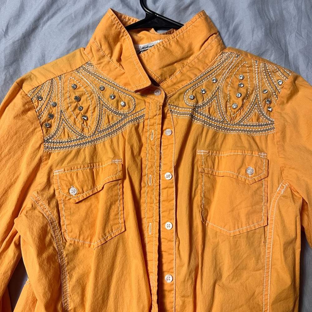 Embellished Orange Kids Button Down